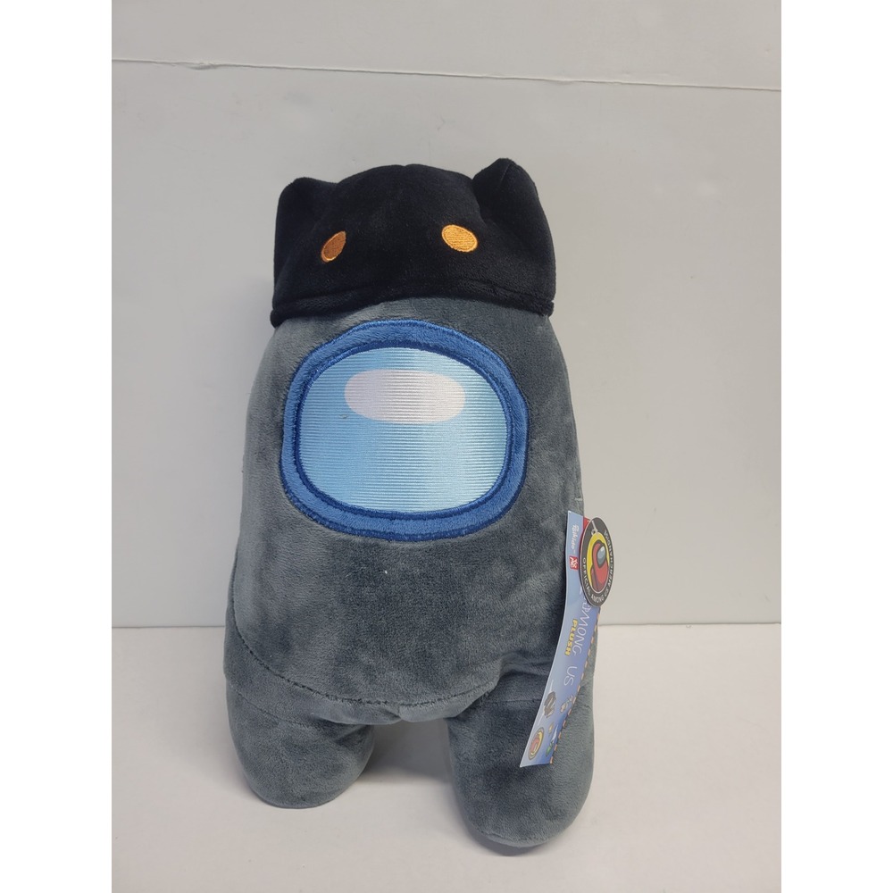 Among Us Grey Crewmate Plush with Black Cat Hat 12" Toikido YuMe Official NWT